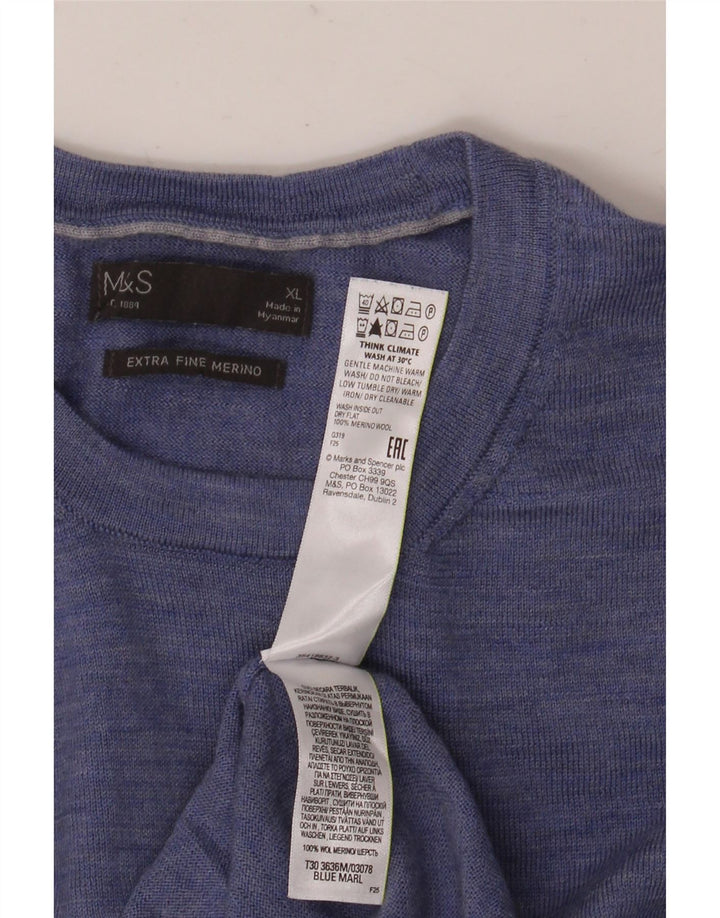 Marks & Spencer Herre sweater med rund hals XL Blå Merinould