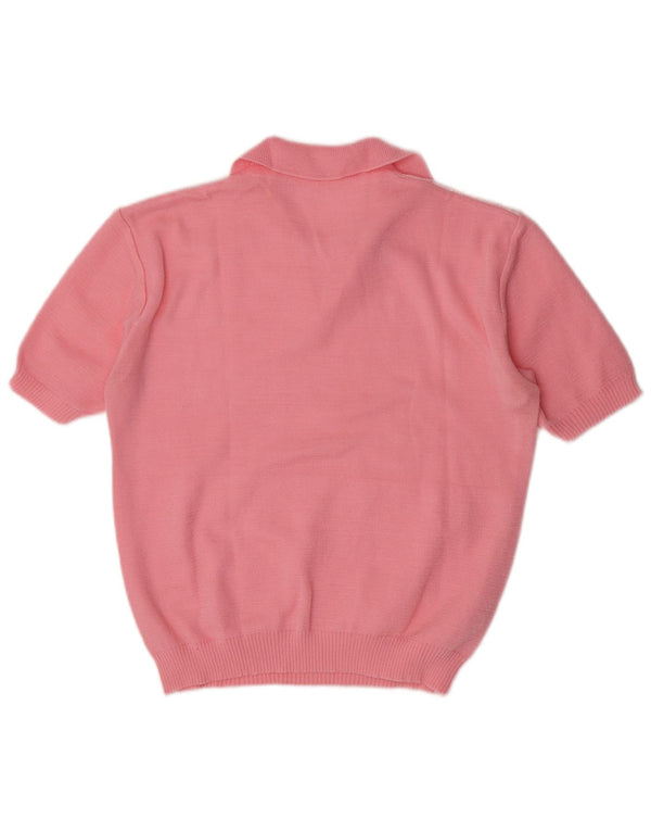 Vintage Dame Polo Neck Jumper Sweater UK 12 Medium Pink Floral Retro