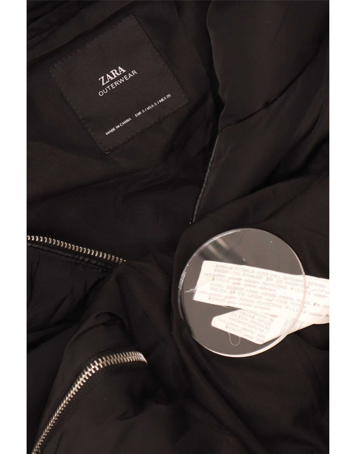 Zara Dame Hætte Oversized Polstret Frakke UK 10 Small Black Polyester