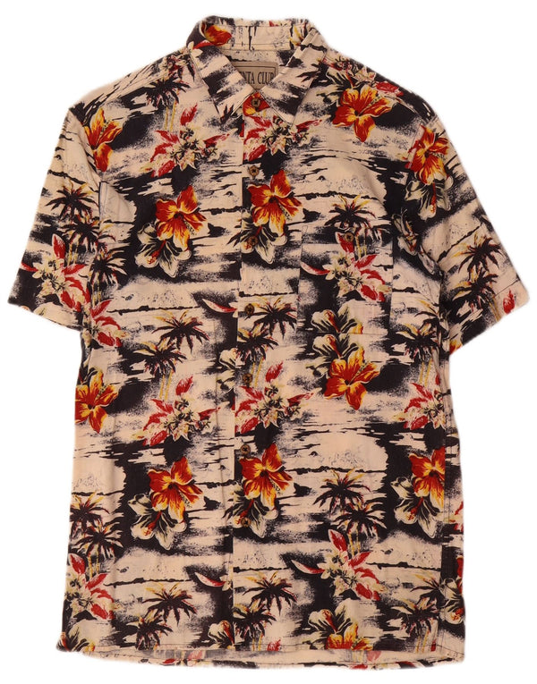Vintage kortærmet skjorte til drenge 12-13 år Stor Beige Blomster Hawaiian