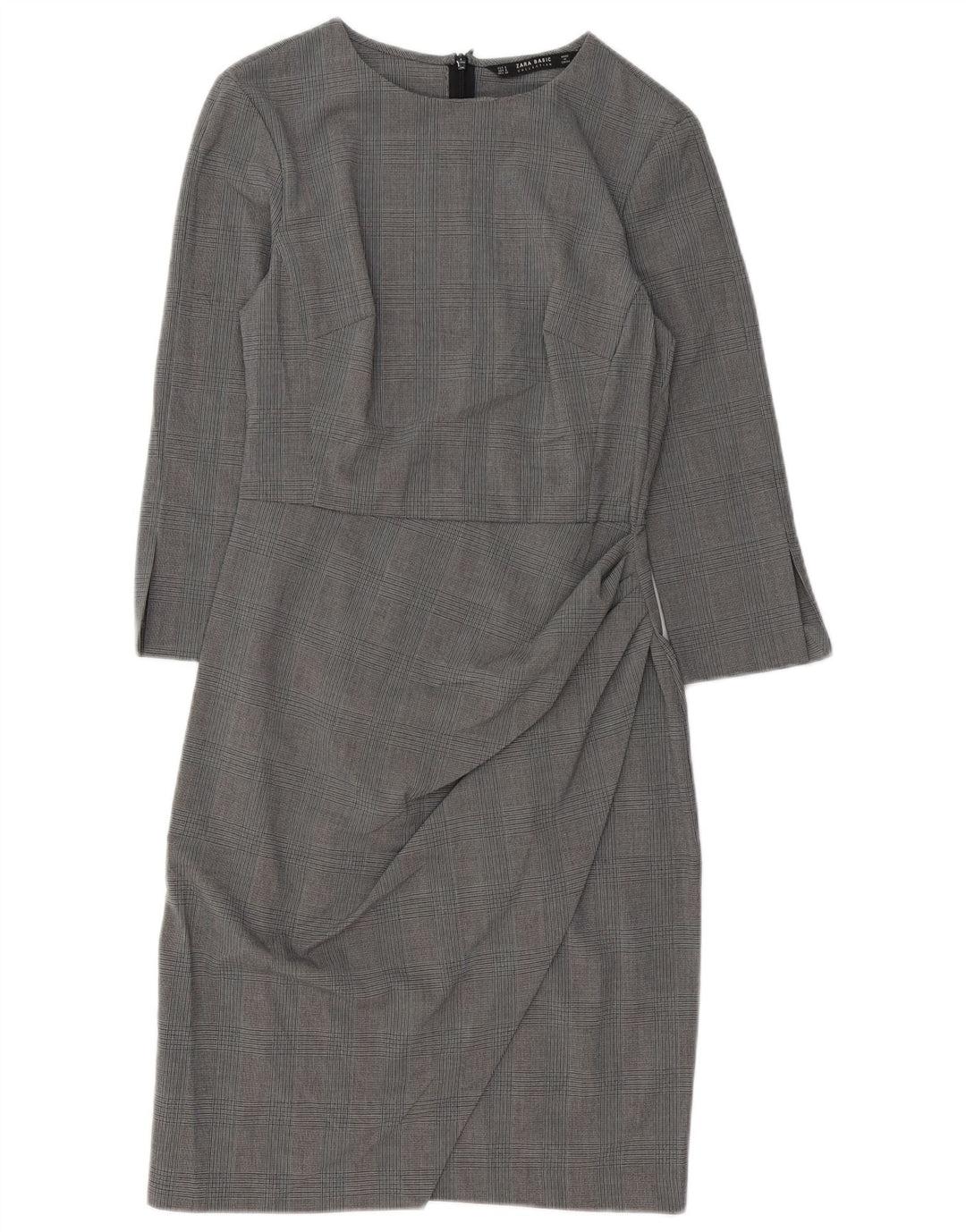 Zara Kvinders 3/4-ærmede Skedekjole UK 10 Small Grå Houndstooth Polyester