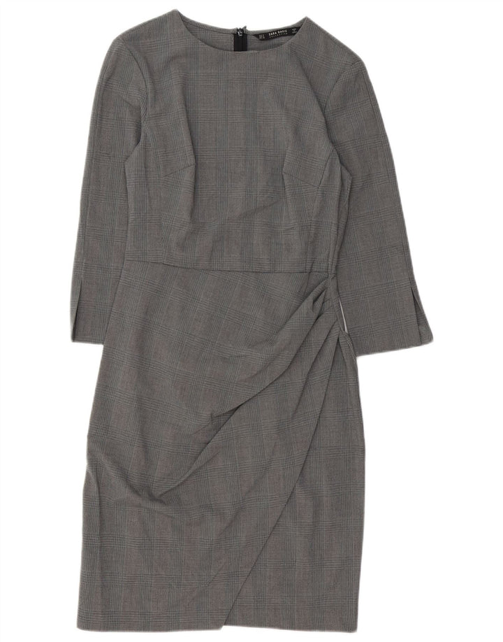 Zara Kvinders 3/4-ærmede Skedekjole UK 10 Small Grå Houndstooth Polyester