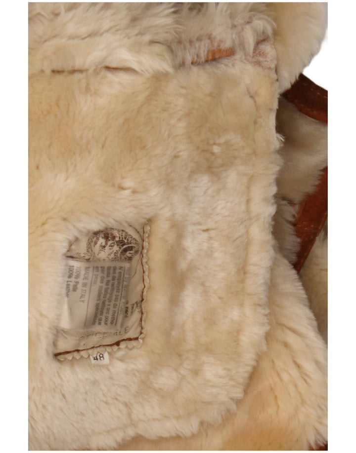 Vintage Dame Loose Fit Shearling Coat IT 48 XL brunt læder