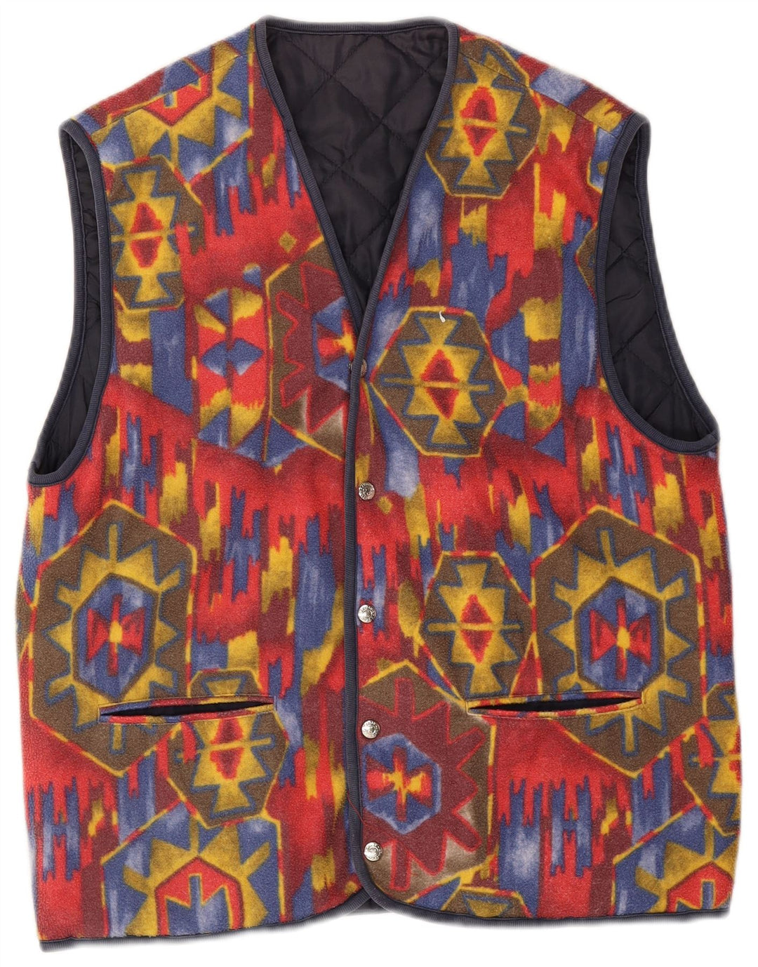 Vintage Herre Vendbar Gilet UK 38 Medium Rød Geometrisk