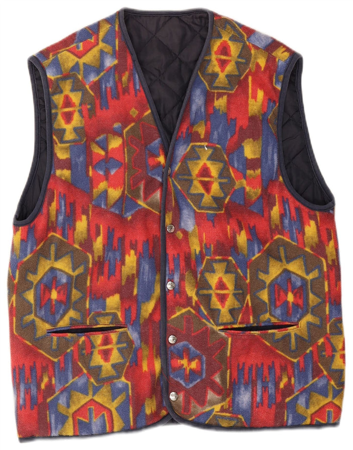 Vintage Herre Vendbar Gilet UK 38 Medium Rød Geometrisk