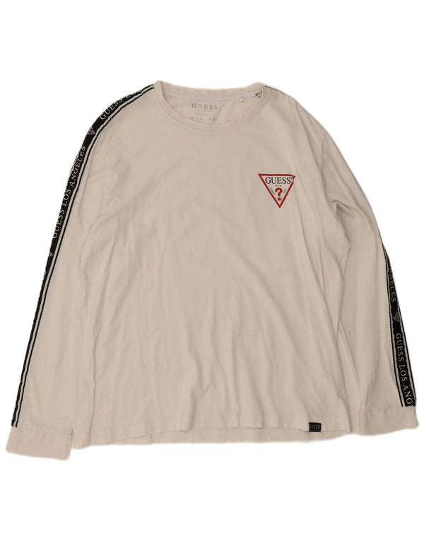 Guess Herre Regular Fit Grafisk Top Langærmet 2XL Hvid Colourblock Bomuld
