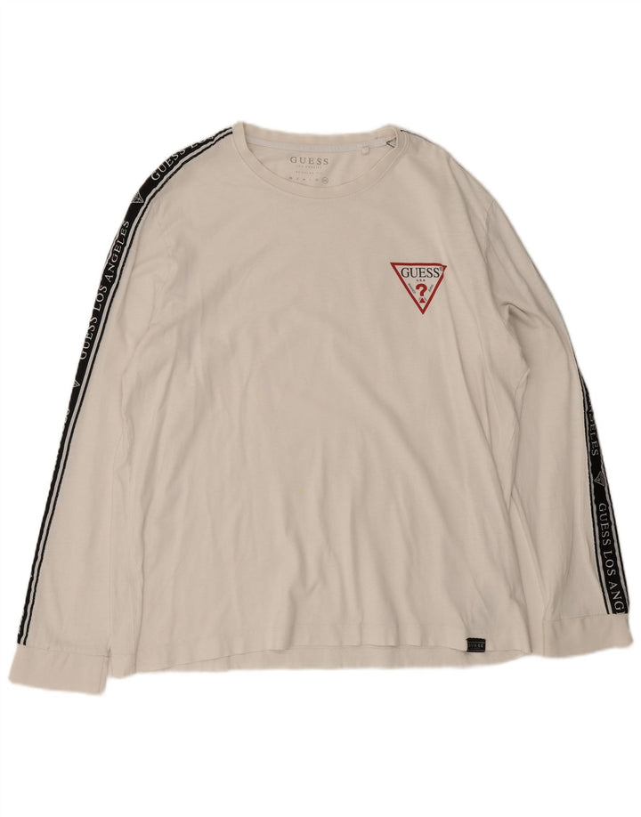 Guess Herre Regular Fit Grafisk Top Langærmet 2XL Hvid Colourblock Bomuld