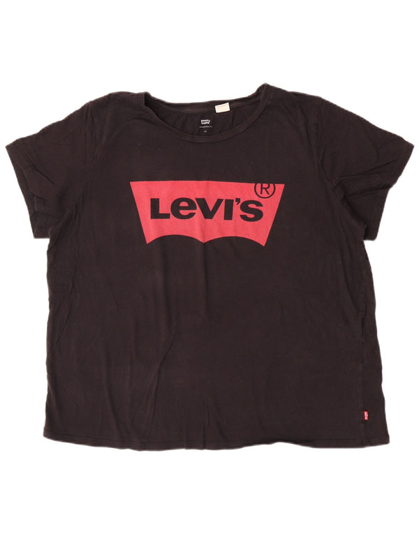 Levi's Dame Grafisk T-Shirt Top UK 22 2XL Sort Bomuld