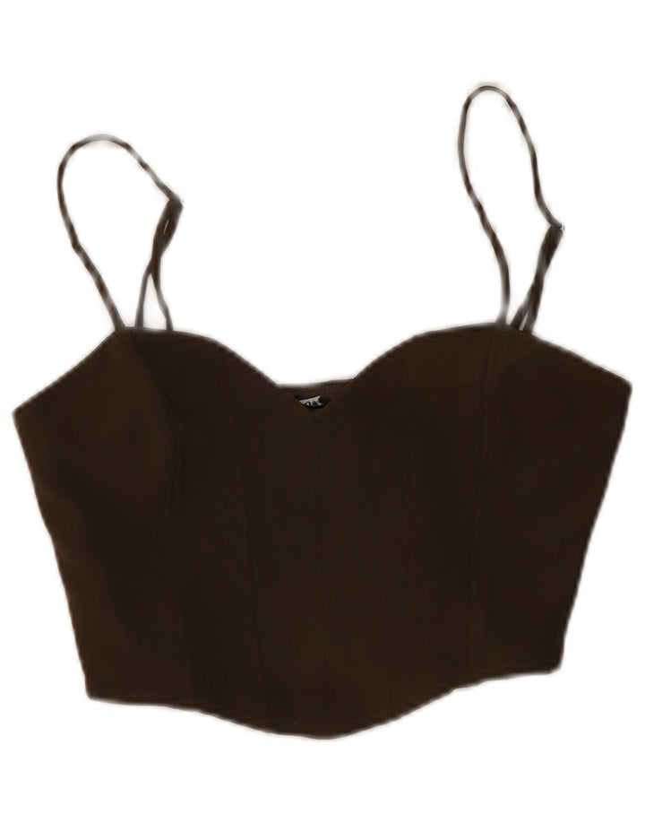 Zara Dame Crop Cami Top UK 12 Medium Brun
