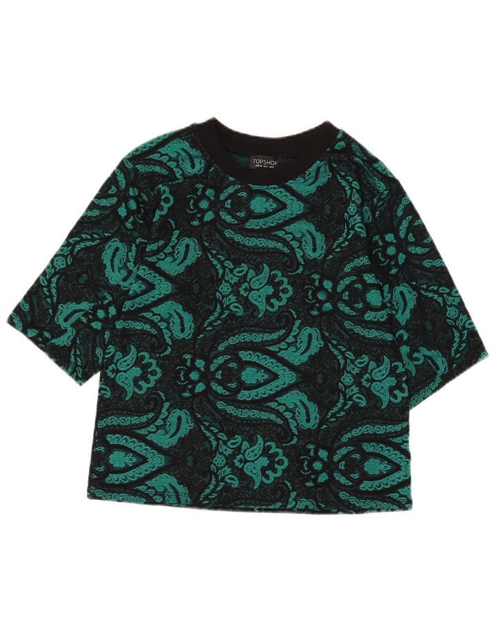 Topshop Dame Crop Bluse Top UK 8 Small Green Paisley Polyester