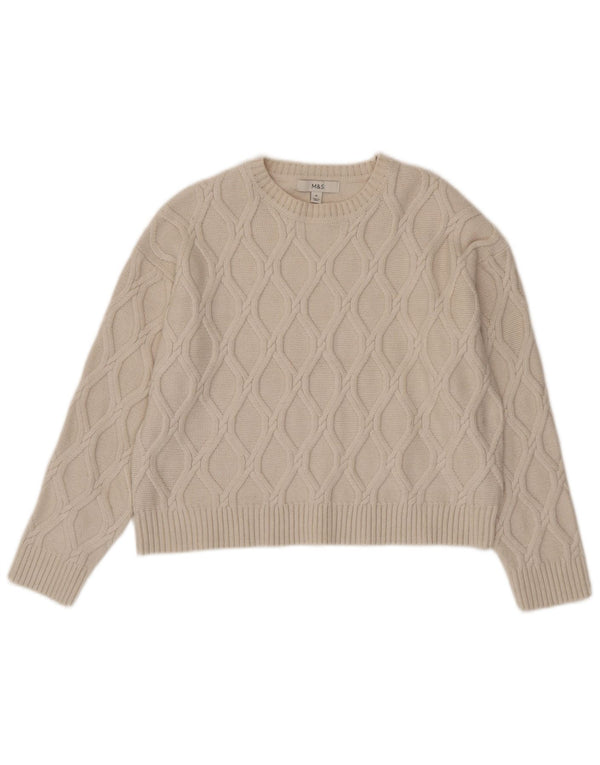 Marks & Spencer Dame Crop Boat Neck Jumper Sweater UK 14 Medium Beige