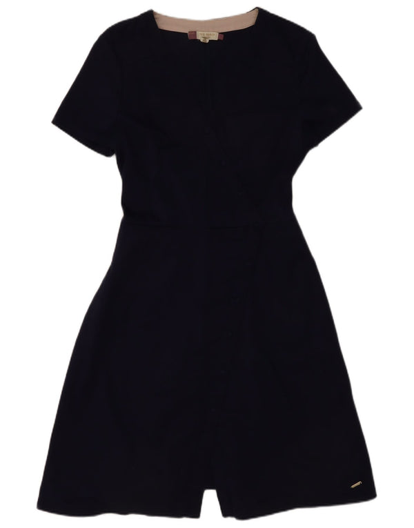 Ted Baker Womens A-Line Dress Size 3 Medium Navy Blue Cotton