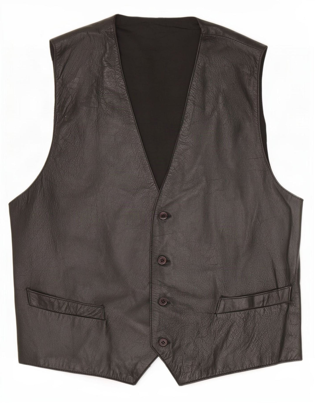Vintage Herre Læder Gilet IT 56 3XL Sort