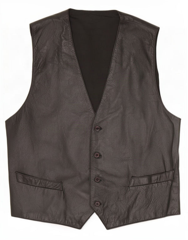 Vintage Herre Læder Gilet IT 56 3XL Sort