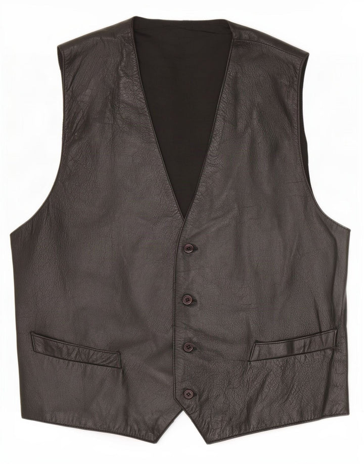Vintage Herre Læder Gilet IT 56 3XL Sort