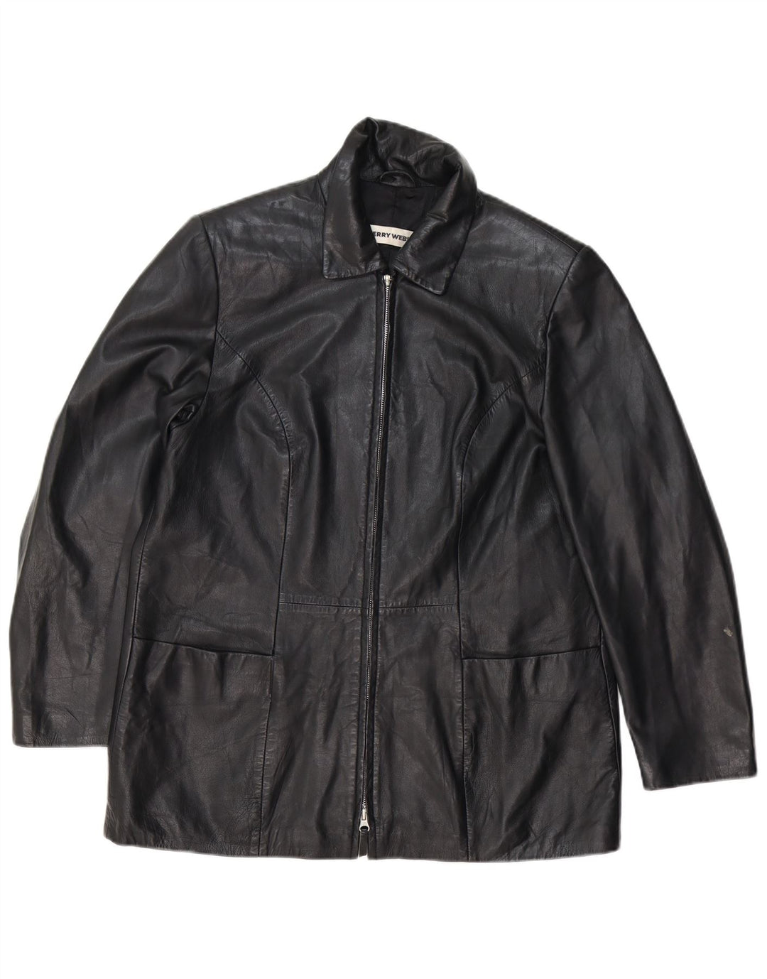 GERRY WEBER Læderfrakke til kvinder UK 16 Stor sort læder