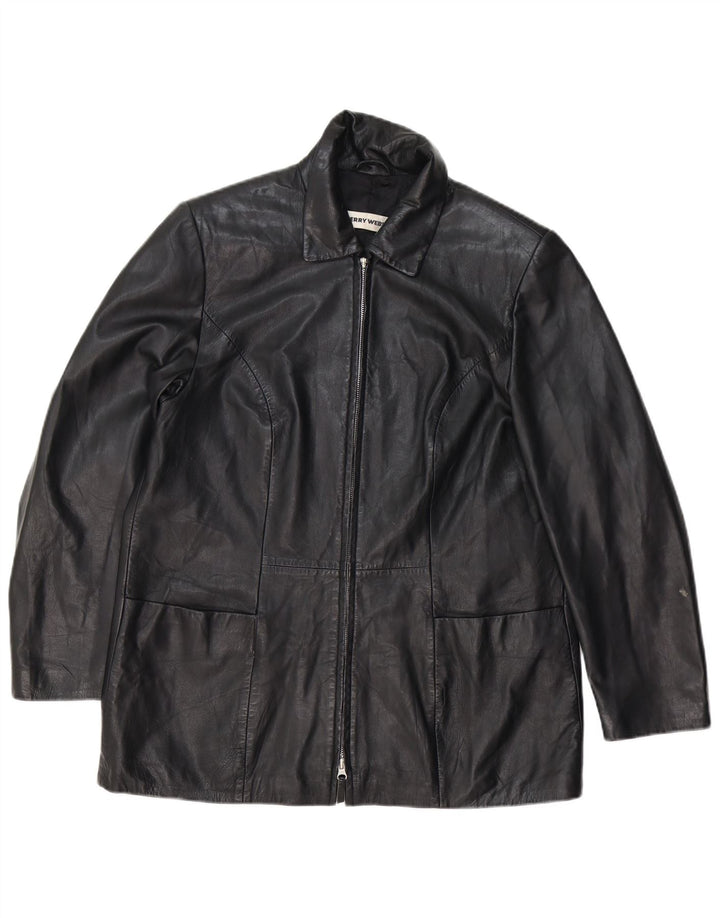 GERRY WEBER Læderfrakke til kvinder UK 16 Stor sort læder