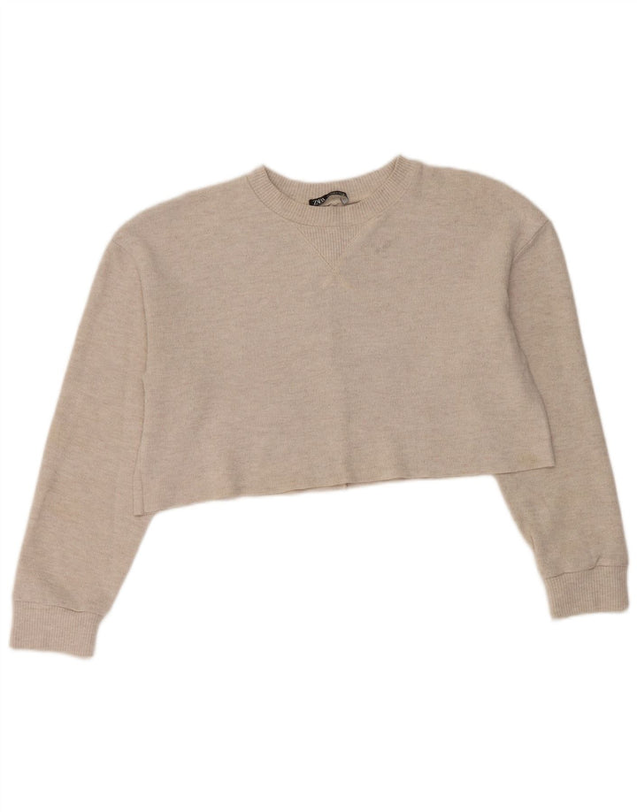 Zara Womens Crop Oversized Sweatshirt Jumper UK 10 Small Grå