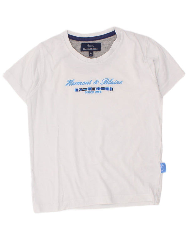 Harmont & Blaine drenge grafisk t-shirt top 5-6 år hvid bomuld