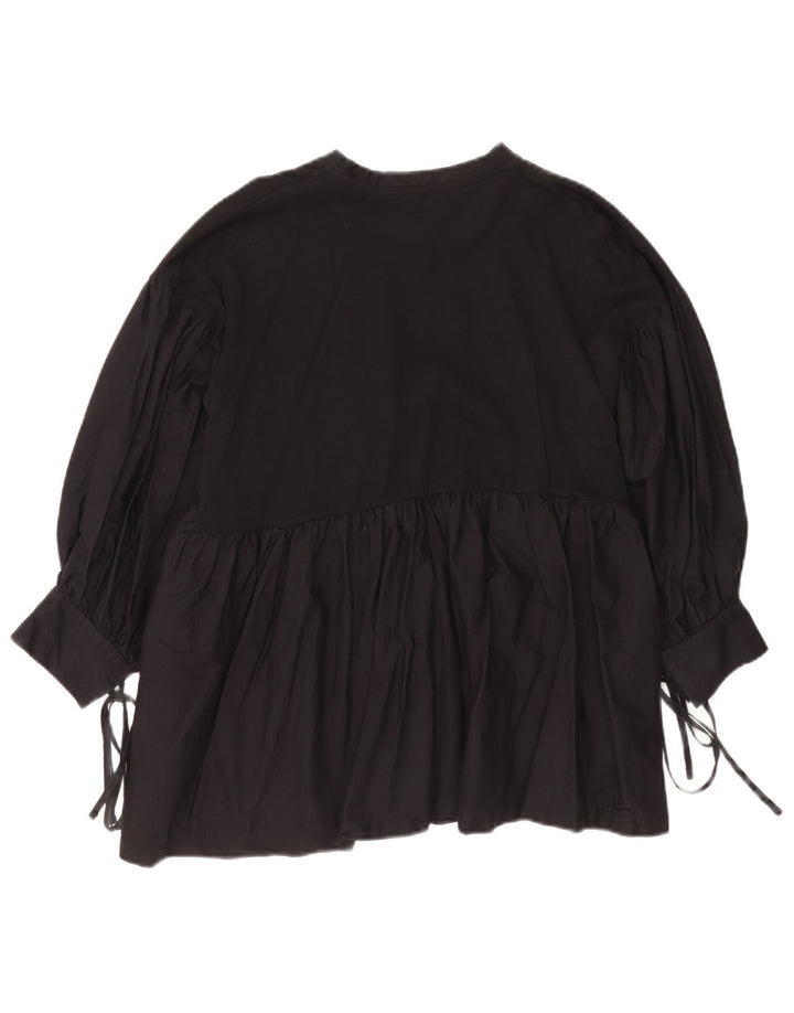 Zara Dame 3/4 ærmet bluse Top UK 14 Medium Sort Bomuld