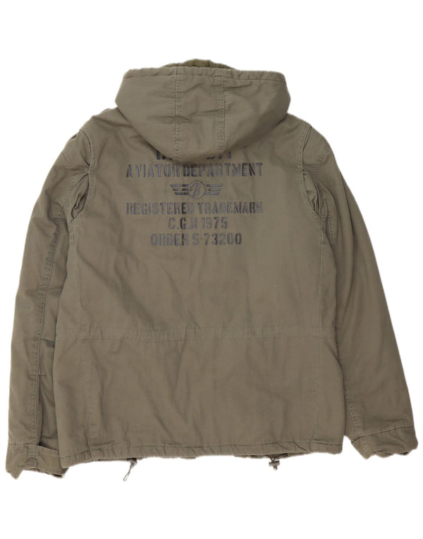 BRANDIT Herre grafisk militærjakke med hætte UK 42 XL Khaki Bomuld