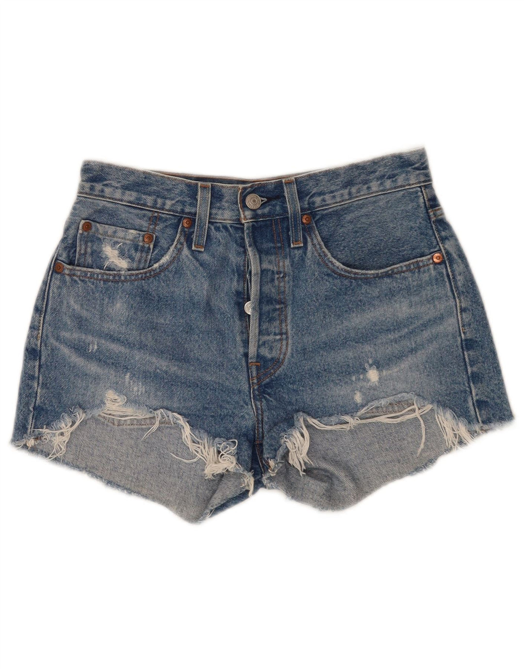 Levi's Womens 501 Distressed Denim Shorts W26 Små blå bomuld