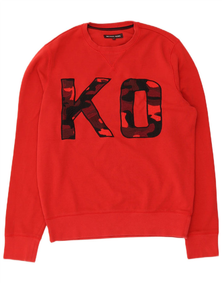 Michael Kors Dame Grafisk Sweatshirt Jumper UK 14 Medium Rød Bomuld