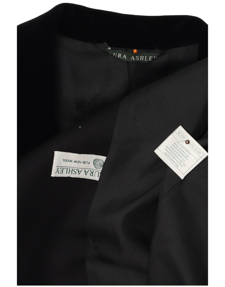 LAURA ASHLEY Dame Longline 4-knaps blazerjakke UK 14 Stor sort uld