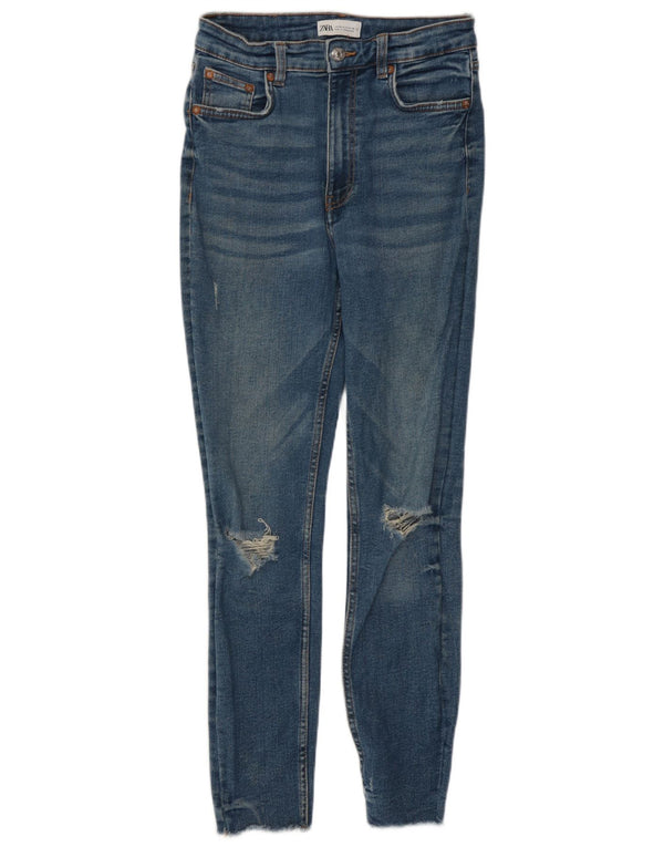 Zara Dame High Waist Distressed Skinny Jeans EU 38 Small W28 L27 Blue