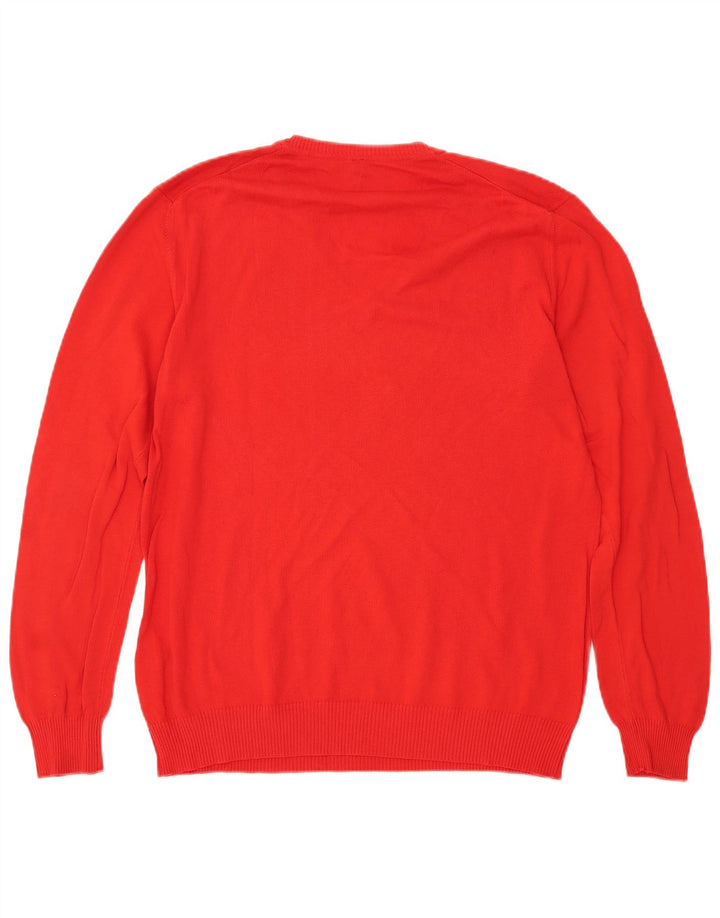 BENETTON Dame V-hals sweater UK 16 Stor rød bomuld