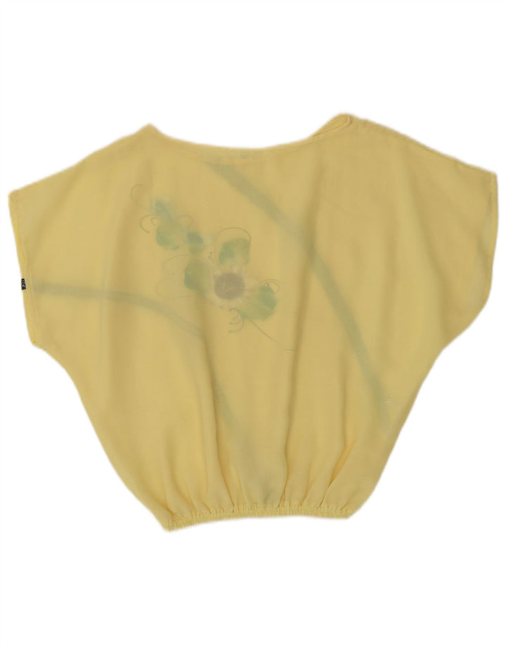 Vintage Womens Crop Bluse Top UK 14 Medium Yellow Floral Polyester