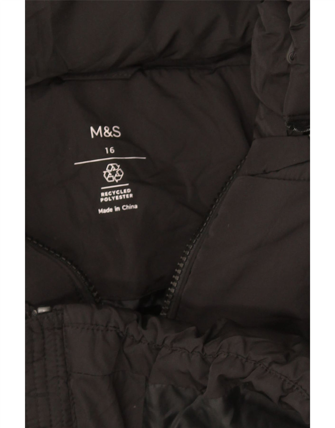 Marks & Spencer Polstret hættejakke til kvinder UK 16 Stor sort polyester