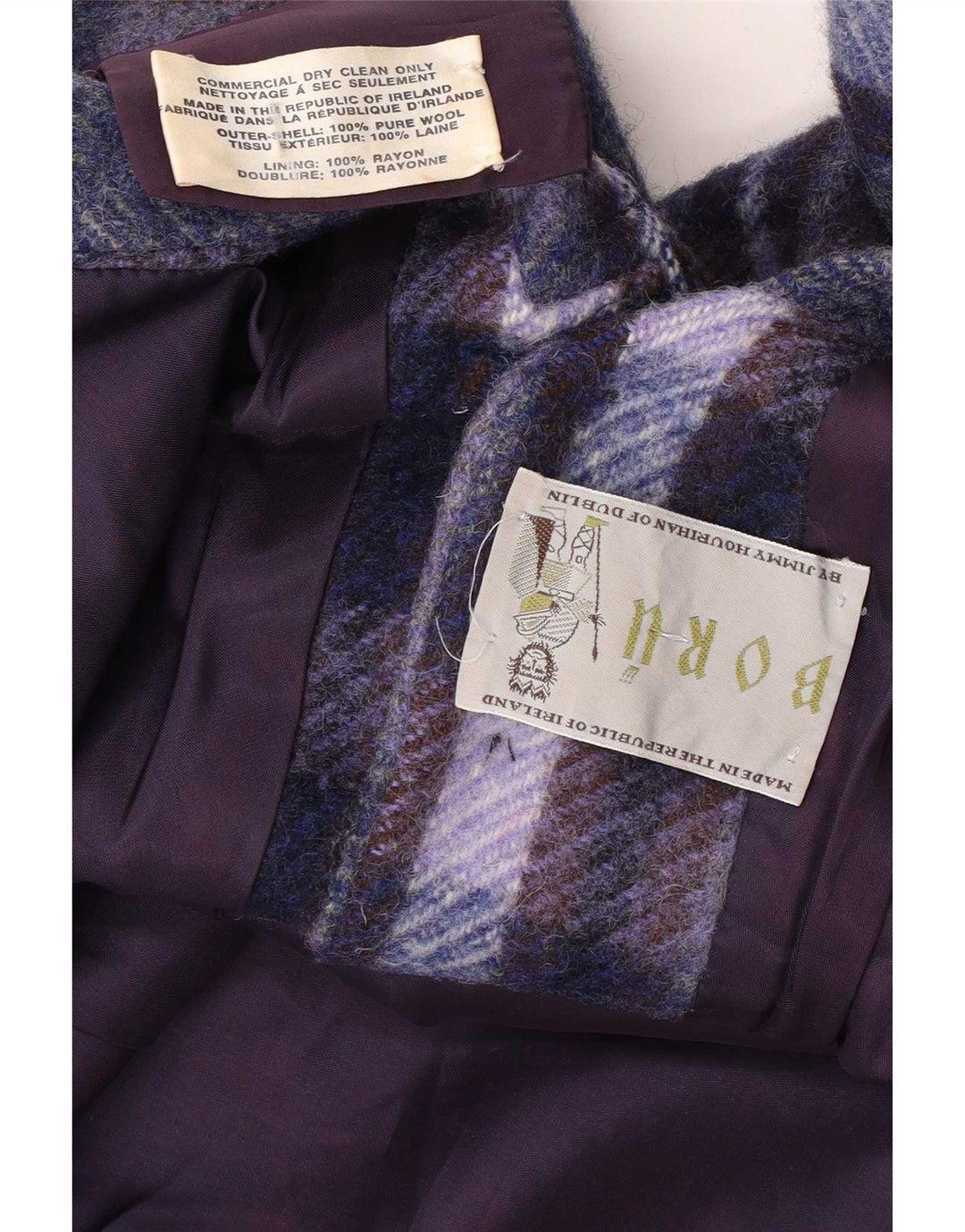 Jimmy Hourihan Boru Poncho frakke til kvinder One Size Lilla ternet uld