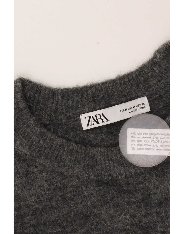 Zara Dame Jumper Sweater UK 14 Medium Grå Nylon