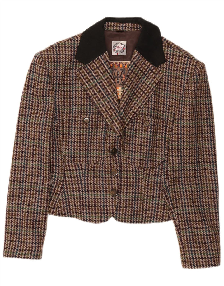 Vintage Dame Crop Blazer Jacket IT 42 Medium Flerfarvet Houndstooth