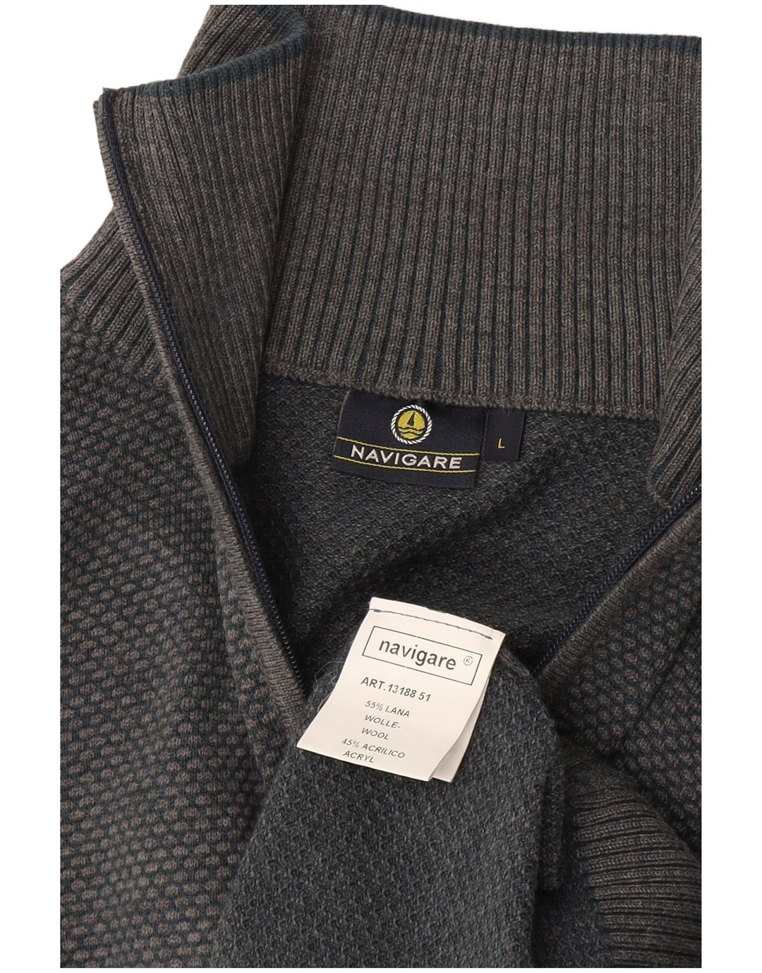 Navigare Herre Zip Neck trøje Sweater Large Grå Uld