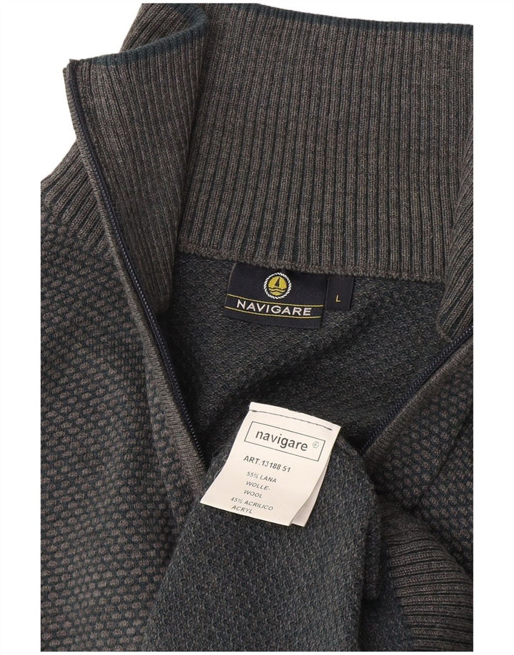 Navigare Herre Zip Neck trøje Sweater Large Grå Uld