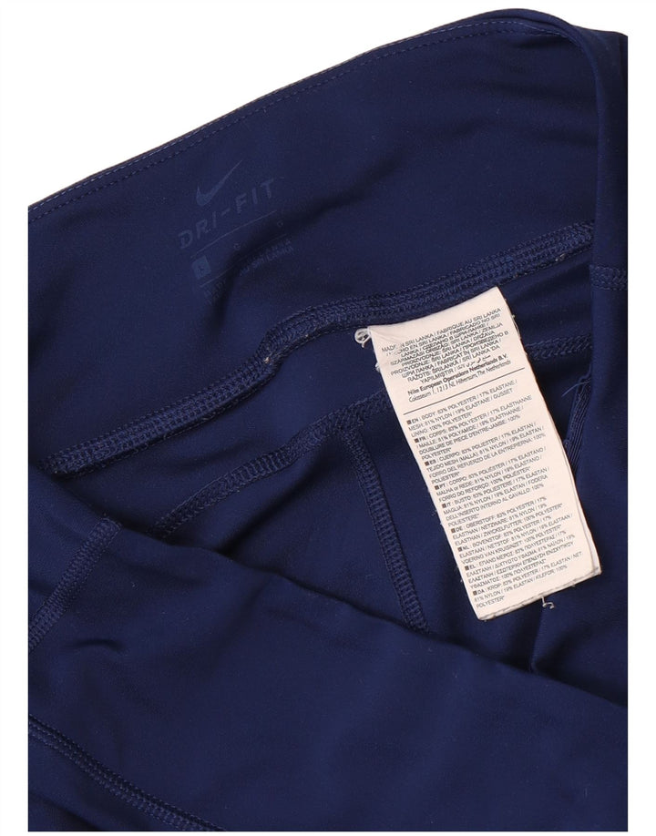 Nike Dame Dri Fit Leggings UK 14 Large Navy Blue Geometrisk Polyester