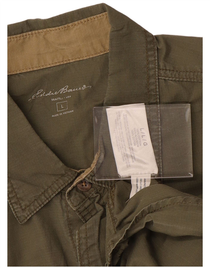EDDIE BAUER Kortærmet Herreskjorte Stor Khaki Bomuld