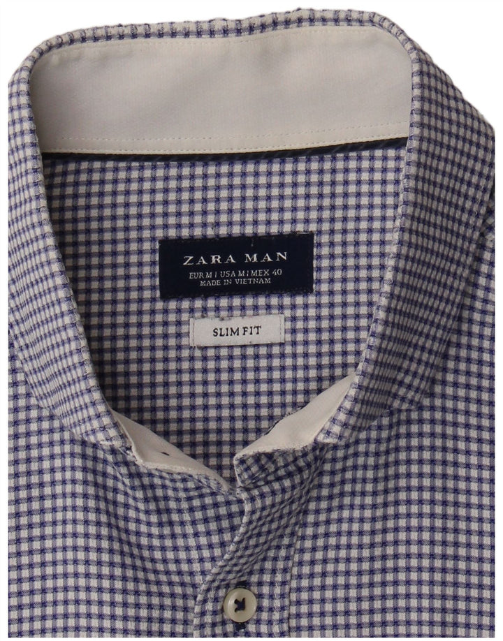 ZARA Mens Slim Fit Shirt Medium Blue Gingham Cotton