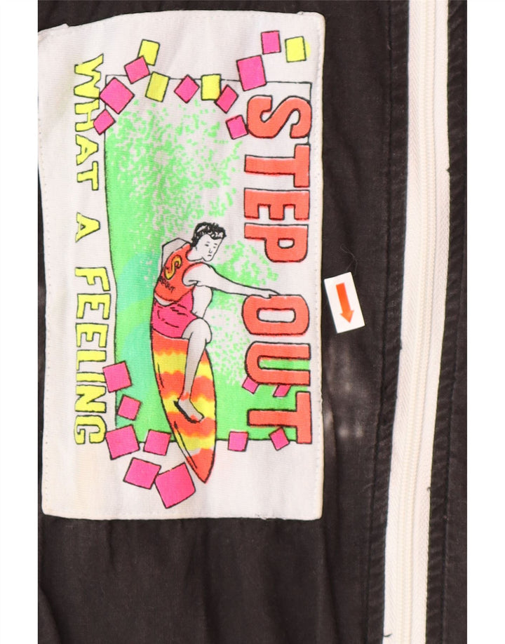 VINTAGE Grafisk træningsdragt topjakke til kvinder UK 18 XL Sort Colourblock