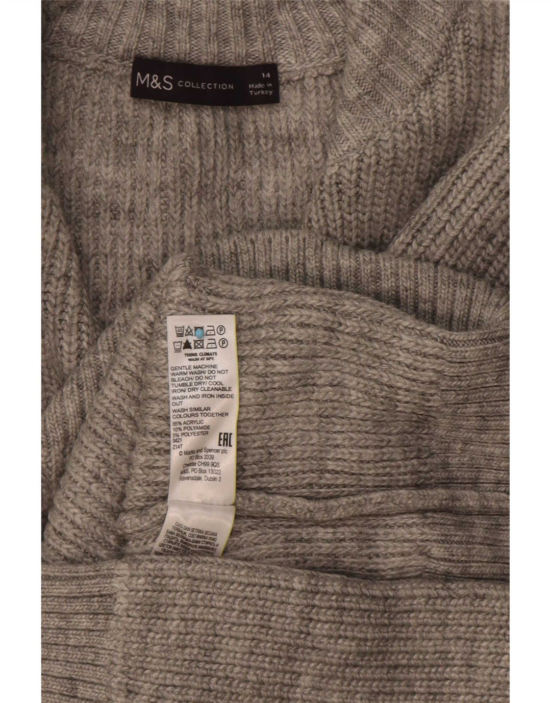 Marks & Spencer Dame Zip Neck Jumper Sweater UK 14 Large Grå Akryl