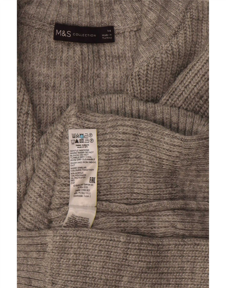 Marks & Spencer Dame Zip Neck Jumper Sweater UK 14 Large Grå Akryl