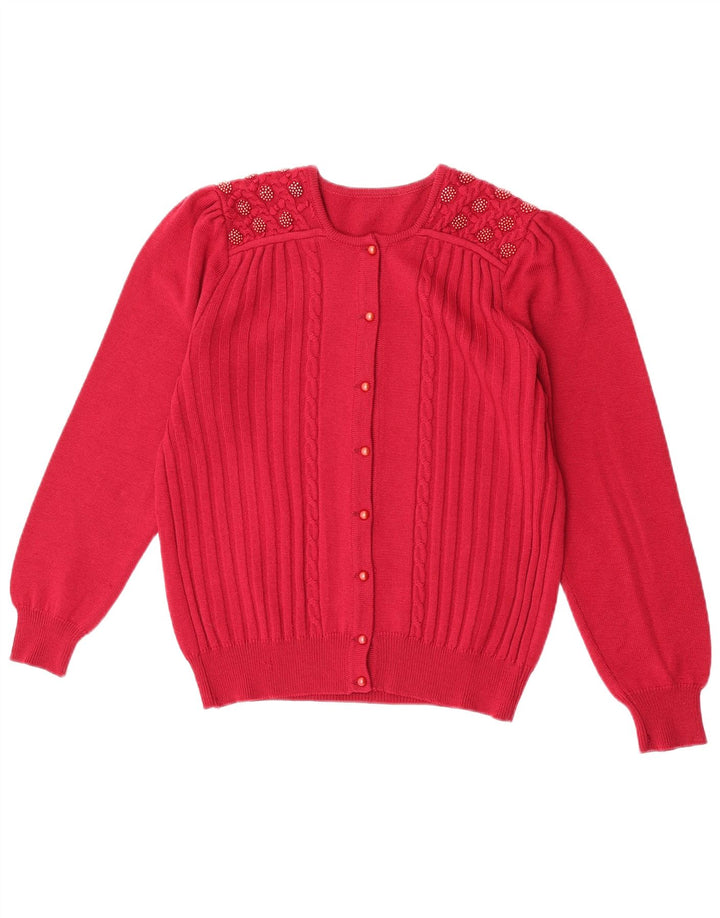 Vintage dame cardigan sweater UK 14 Medium Red Virgin Wool