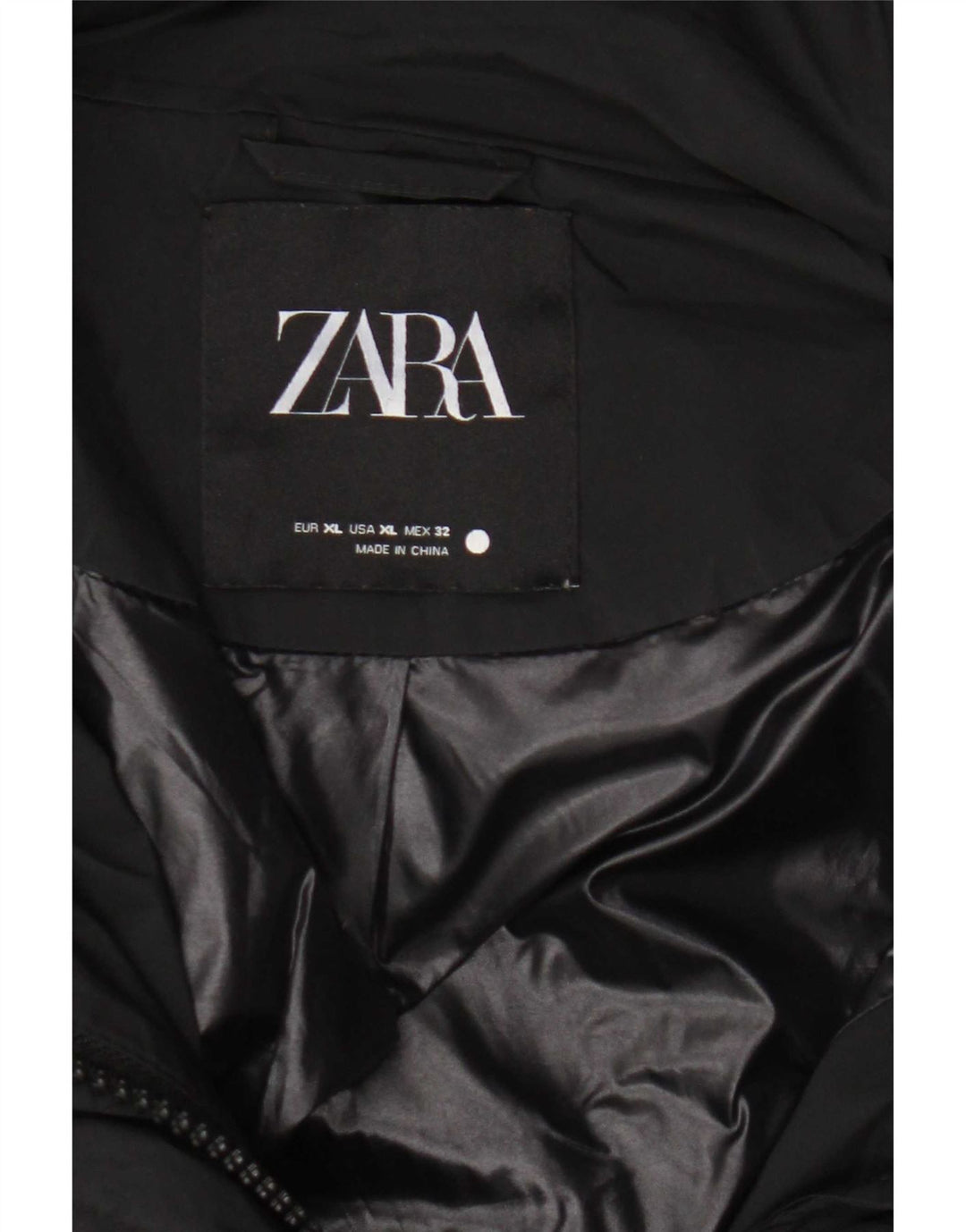 Zara Dame Hætte Oversized Polstret Jakke UK 18 XL Sort