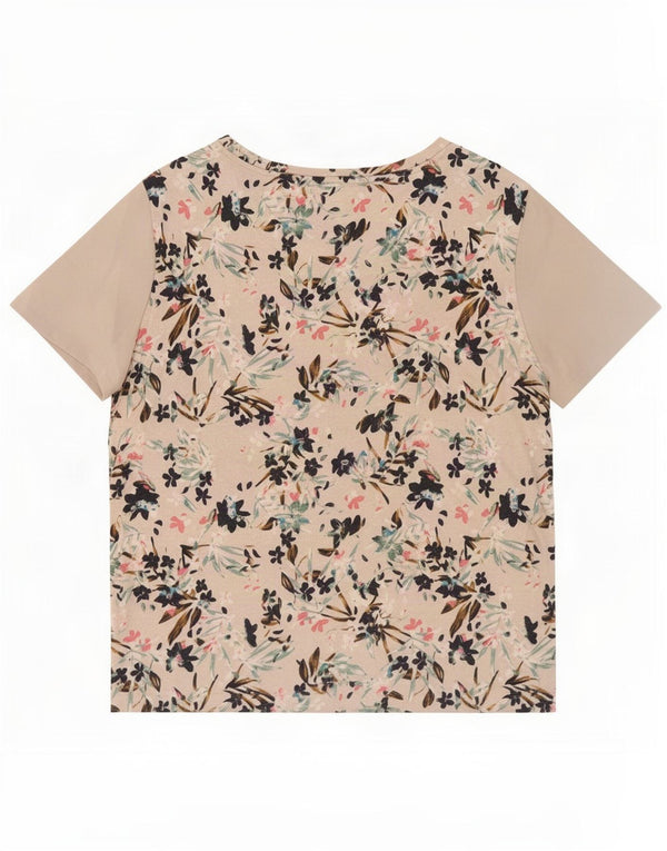 Marks & Spencer T-shirt top til kvinder UK 14 Large Beige Floral Viscose