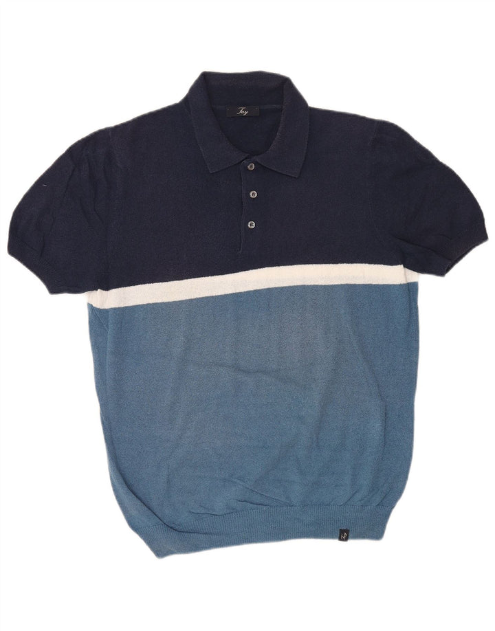 Fay Herre Polo Shirt IT 48 Medium Navy Blue Colourblock
