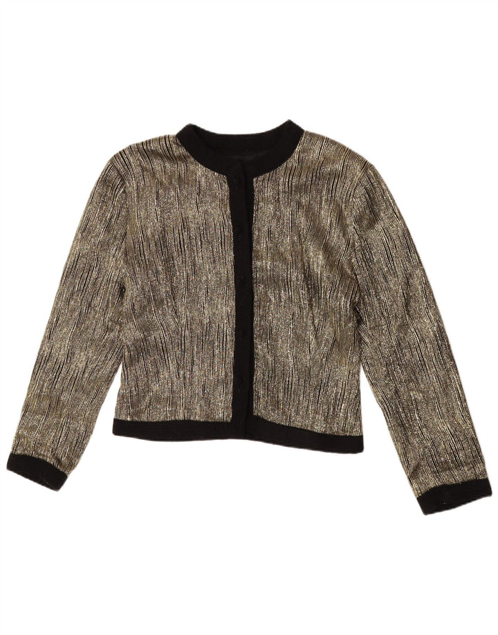 Vintage Dame Crop Blazer Jacket UK 14 Medium Gold Colourblock Acetate