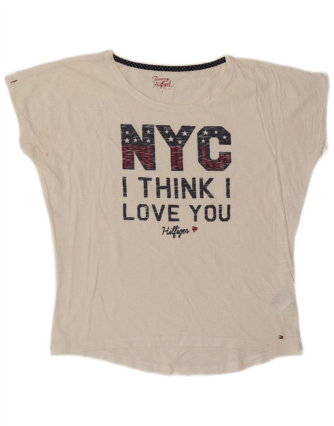 TOMMY HILFIGER Kvinder Oversized grafisk T-shirt Top UK 10 Lille Hvid