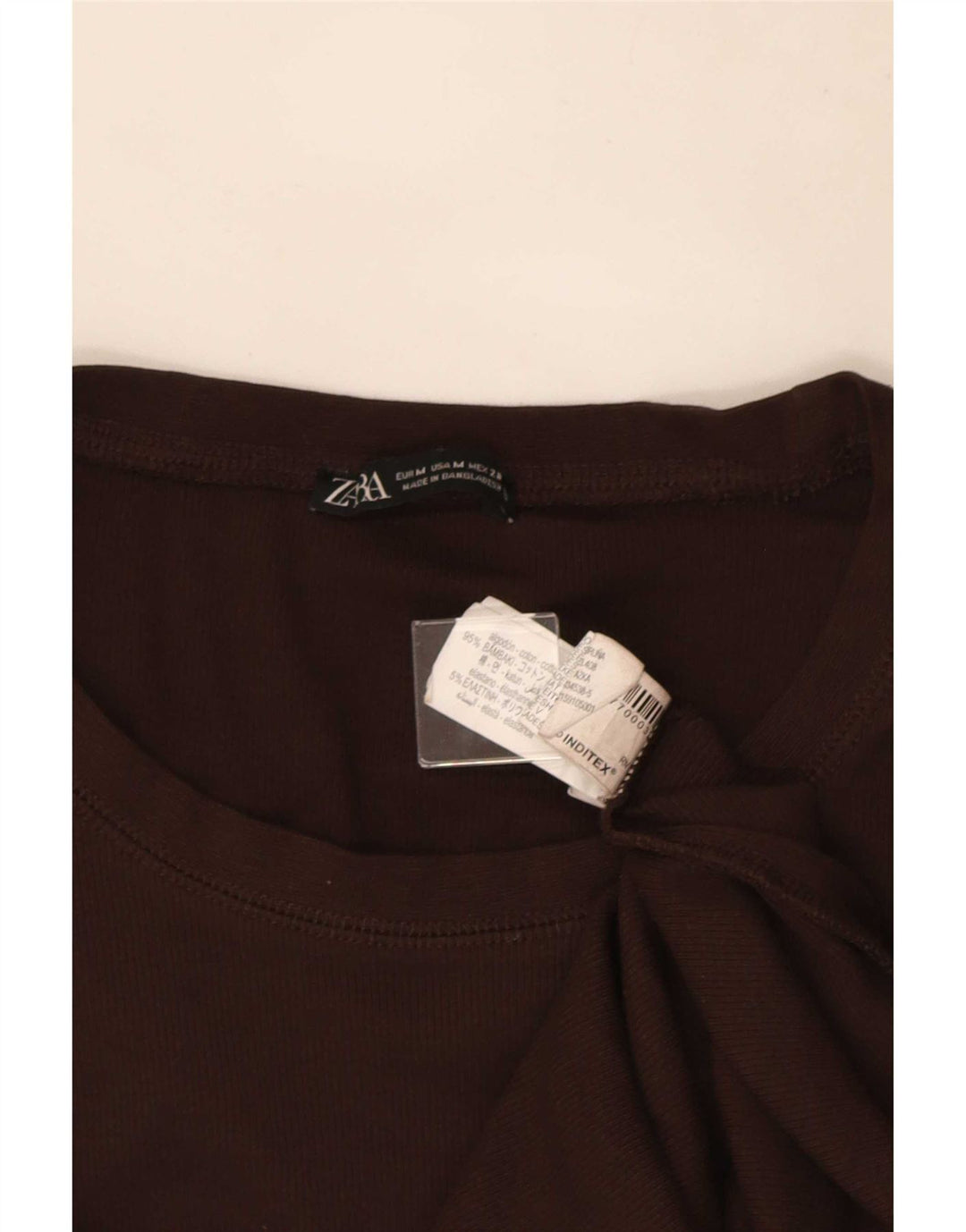 Zara Dame Top Langærmet UK 12 Medium Brun Bomuld
